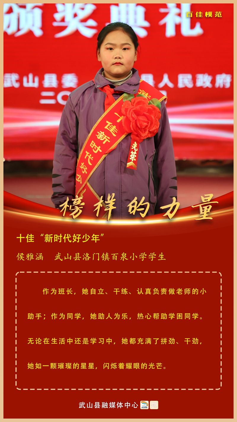 10侯雅涵,武山县洛门镇百泉小学学生